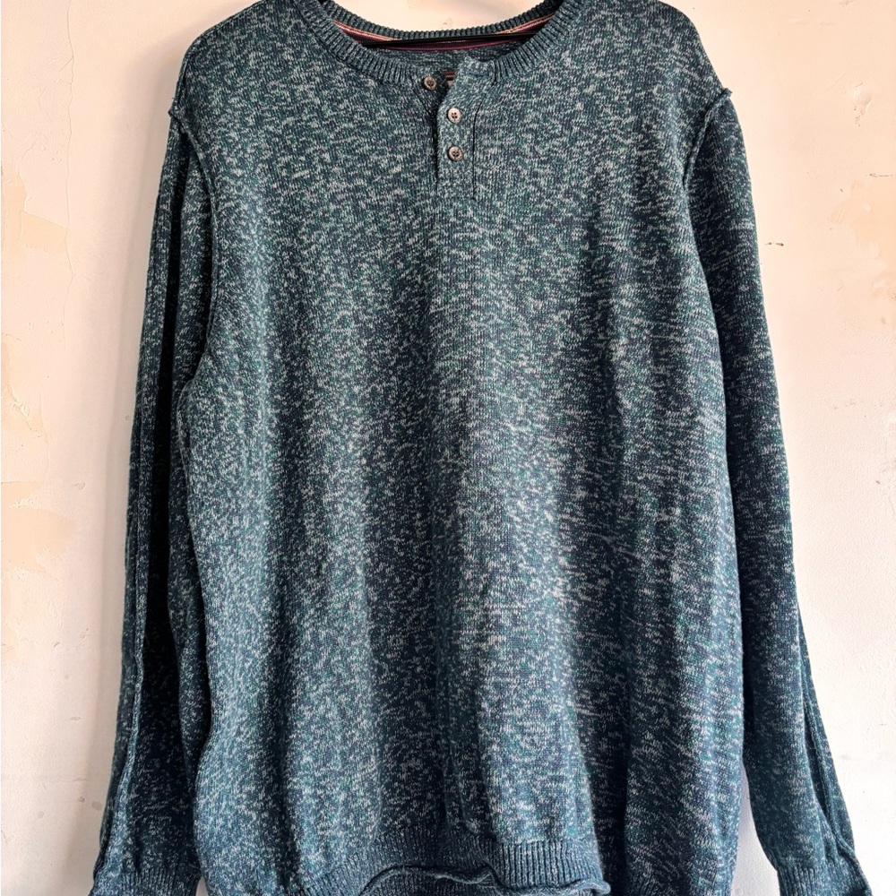 Men's Marled Green Crewneck Henley Sweater